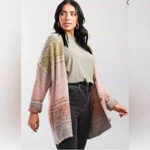 Coco & Jaimeson Color Block Cardigan Sweater Oversized Button Front Size Medium